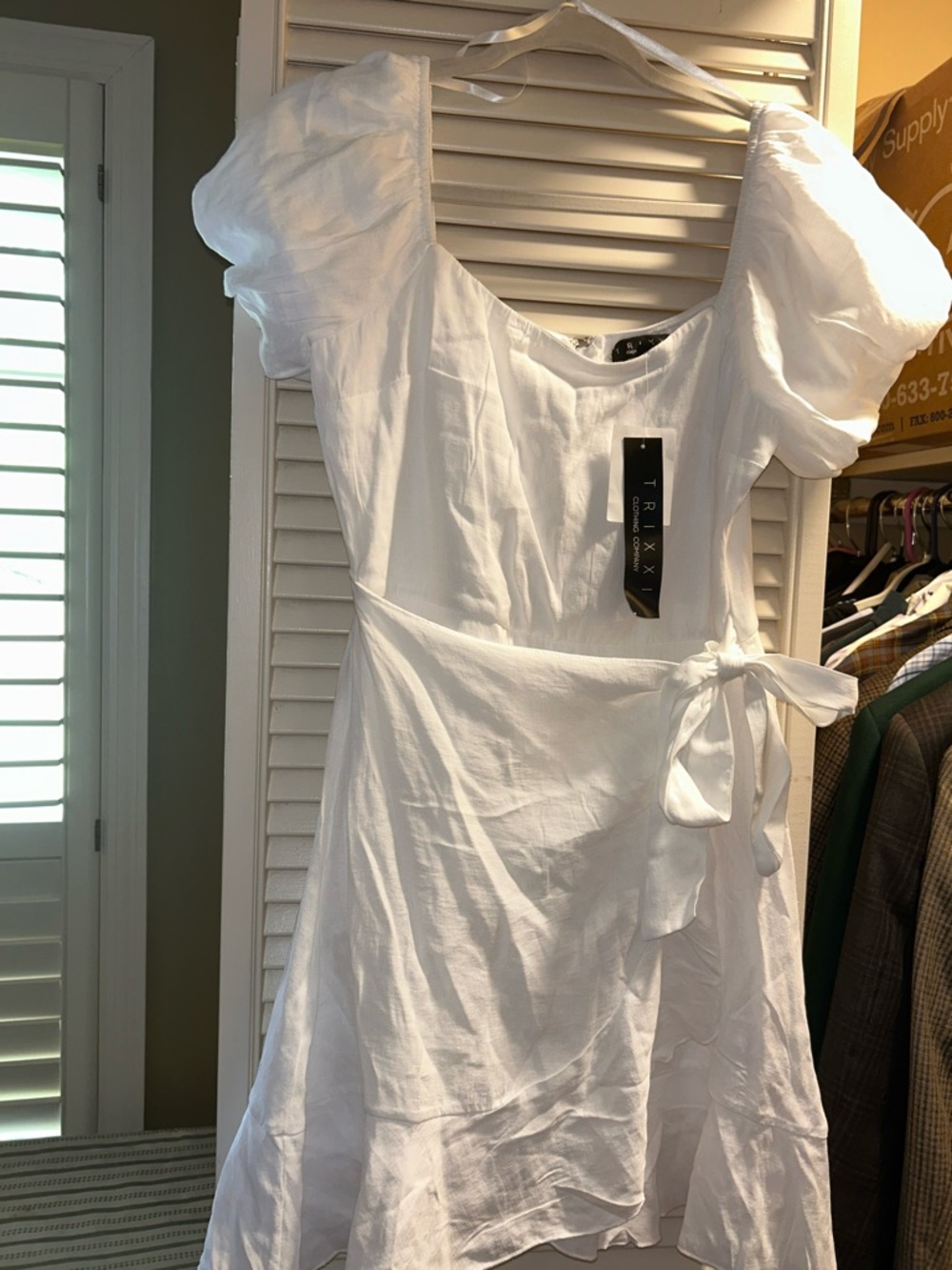 Trixxi White Textured Sundress with Elastic Neckline